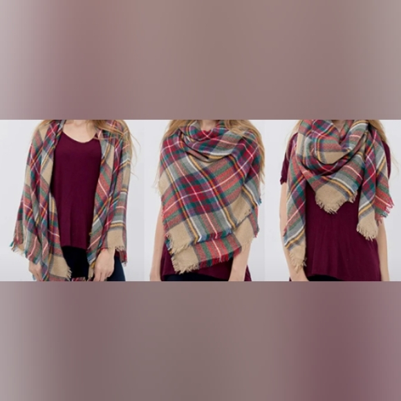 Women's Hobby Lobby Brown Plaid Blanket Scarf Size 56"x56" - Picture 4 of 9